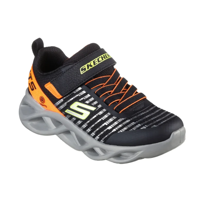 خرید کفش پسرانه اسکچرز مدل 401650L Skechers S-Lights Twisty Brights BKOR مشکی نارنجی