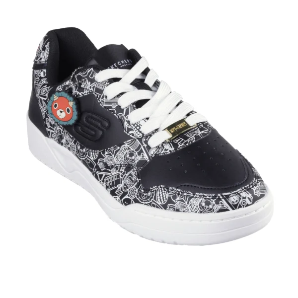 خرید کفش مشکی مردانه اسکچرز مدل 183902 BLK Koopa - Spy x Family Skechers اورجینال طرح انیمه‌ای با کفی مموری فوم از سایت ایران اسکیچرز