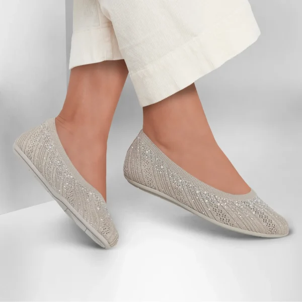 خرید کفش عروسکی کرم زنانه اسکچرز مدل 158765 TPE Cleo 2.0 - Glitzy Daze skechers از ایران اسکچرز